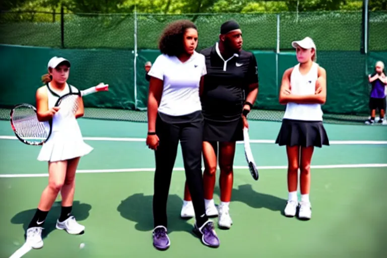 Image similar to ray lewis coaching high school girls tennis, inspiring photograph