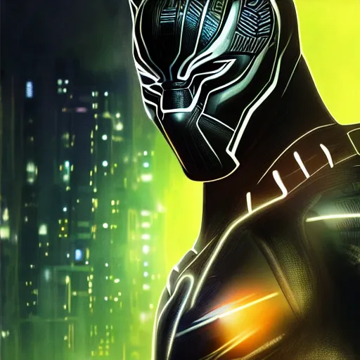 Image similar to Cyberpunk Black Panther, close up shot, neon, cyborg, futuristic, photorealistic, 8K,