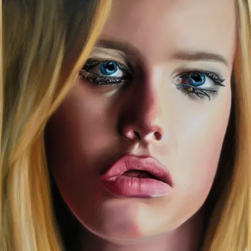 Prompt: hyperrealism oil painting of crying blonde fashion model portrait