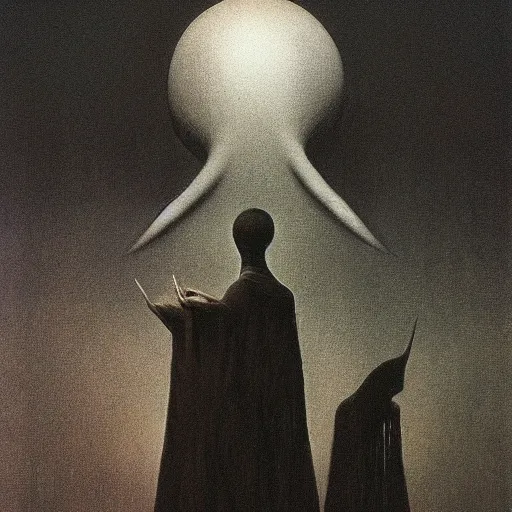 Prompt: The Collector by Zdzisław Beksiński.