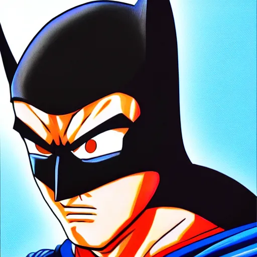 Image similar to portrait painting of batman, art by akira toriyama, 4 k, dragon ball artstyle, cel shaded, highly detailed, epic lighting