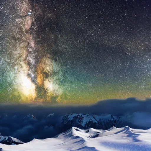 Prompt: Snow Mountains under the Milky Way.