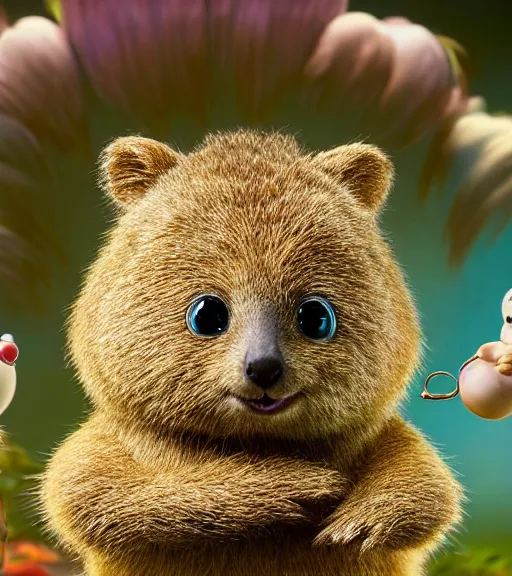 Prompt: very beautiful portrait of an extremely cute and adorable quokka, smooth, perfect face, fantasy, character design by mark ryden and pixar and hayao miyazaki, sharp focus, concept art, harvest fall vibrancy, intricate detail, cinematic lighting, hyperrealistic, 3 5 mm, diorama macro photography, 8 k, 4 k