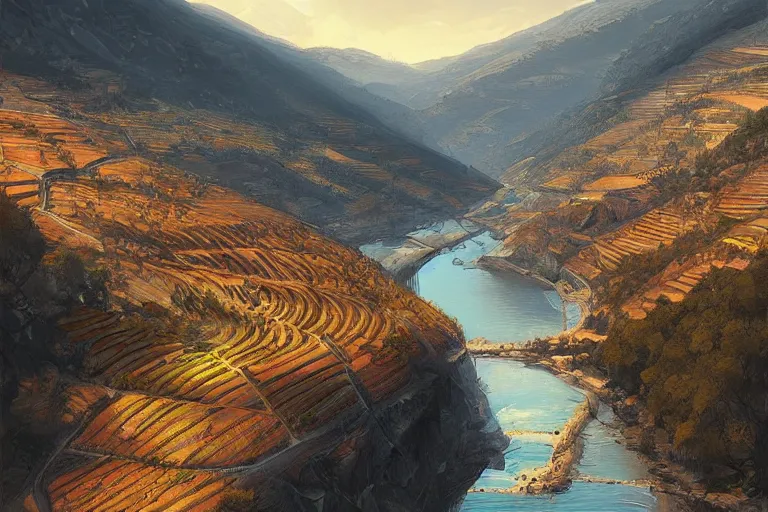 Prompt: douro valley, highly detailed, digital painting, artstation, concept art, sharp focus, illustration, artstation, art by artgerm and greg rutkowski