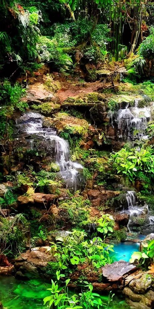 Image similar to beautiful lush magical enchanted serene cozy watery grotto