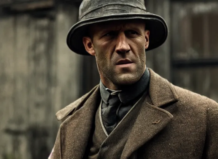 Image similar to film still of Jason Statham!!! as Thomas Shelby in Peaky Blinders, 4k