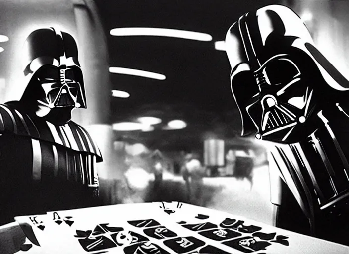 Image similar to film still of Darth Vader gambling in vegas in Star Wars The Empire Strikes Back,