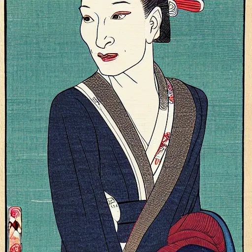 Image similar to ukiyo-e portrait of cate blanchett