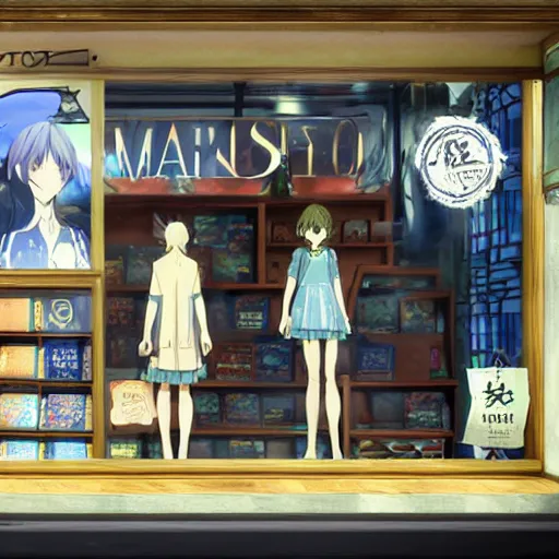 Image similar to fantasy store window makoto shinkai