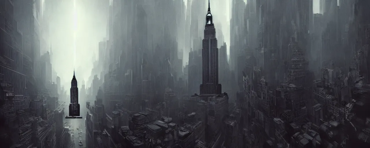 Image similar to duotone noir concept illustration of king kong climbing empire state building, octane render, concept hideo kojima surreal atmosphere, volumentric lighting. cosmic horror. accidental renaissance. by sachin teng and sergey kolesov and ruan jia and heng z. graffiti art, scifi, fantasy, hyper detailed. trending on artstation