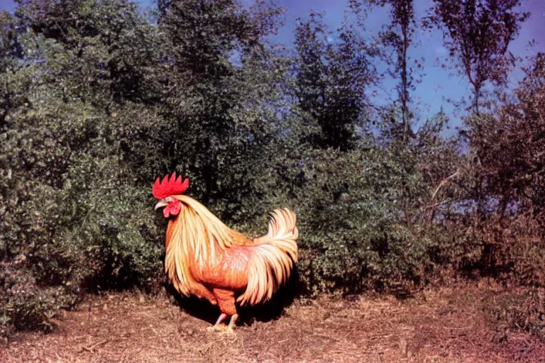 Image similar to a photo of a giant mutant rooster ham in its natural habitat, kodak ektachrome e 1 0 0 photography