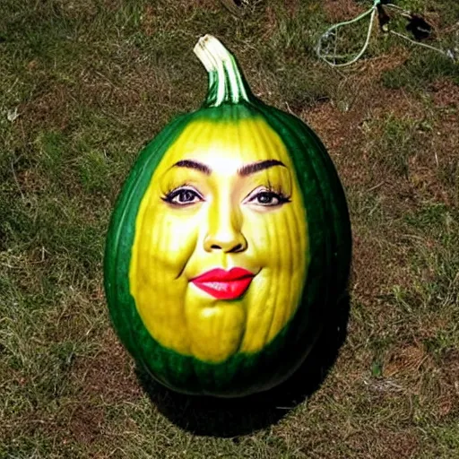 Prompt: a gourd shaped to look like the face of amber heard intercross hybrid mix