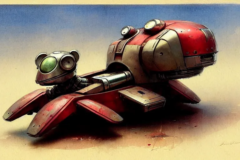 Image similar to adventurer ( ( ( ( ( 1 9 5 0 s retro future robot mouse landspeeder robot. muted colors. ) ) ) ) ) by jean baptiste monge!!!!!!!!!!!!!!!!!!!!!!!!! chrome red