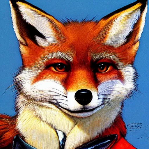 Image similar to close up portrait of fox mccloud by norman rockwell, furry, anthropomorphic, fox mccloud star fox, norman rockwell