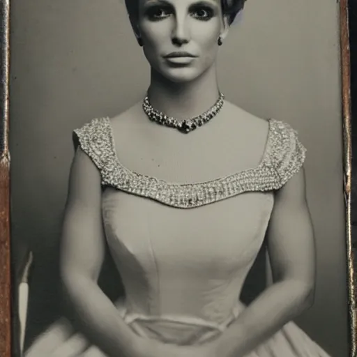 Image similar to ambrotype portrait of britney spears wearing formal clothing, very detailed, very intricate,