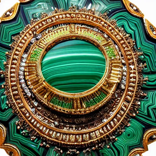 Image similar to ornate malachite shield with jewels, highly detailed, 4k, HDR, smooth, sharp focus, hyper realistic, high resolution, award-winning photo