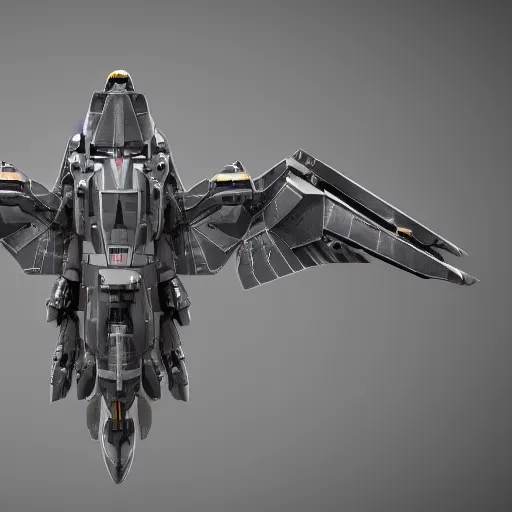 Prompt: symmetry!! a mechanized falcon with it's wings spread, gunmetal grey, top down view!! mecha, jet fighter, space shuttle, robotic, highly detailed, artstation, super realistic, unreal engine