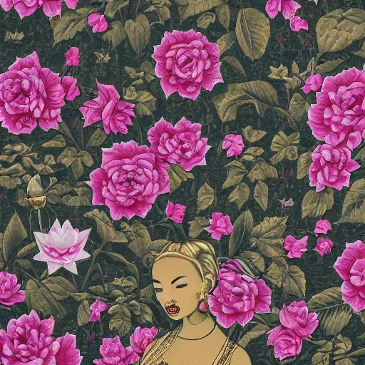 Image similar to Gilded lotus princess, 🌹✨ ivy, oriental wallpaper, james jean