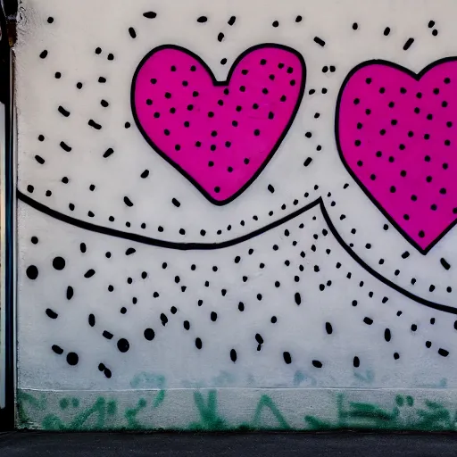 Image similar to wall with graffiti, heart filled with circles and lines