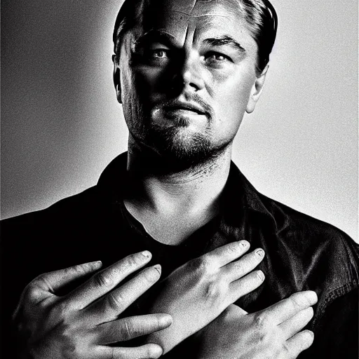 Image similar to award winning portrait of leonardo dicaprio, photo by a tamboly, dramatic lighting