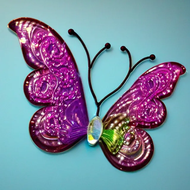 Prompt: crystal glass butterfly. etsy shop photo