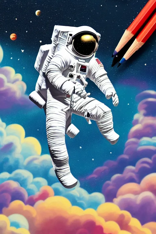 Prompt: cinema, aesthetic, acrylic paint and pencil, pop art style, astronaut horse, floating in space, by mike swiderek, jorge lacera, ben lo, tyler west,, ultrarealistic, sharp focus, intricate, ultra high definition, ultra resolution details, no duplicate, proportional, shadow effect, baroque environment