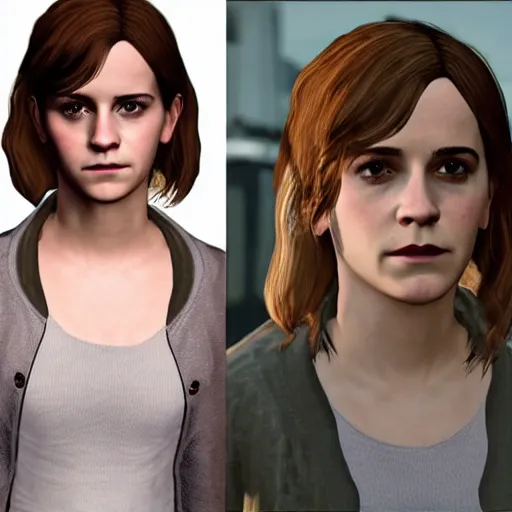 Prompt: Emma Watson as Hermione Granger in GTA V.