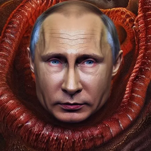 Prompt: bodyhorror portrait of vladimir putin who became an giant lovecraftian worm, photo - realistic, color image, 2 k, highly detailed