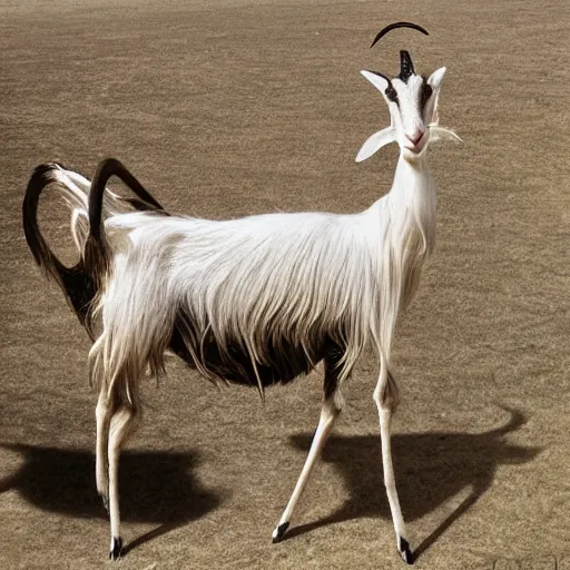 Prompt: The longest, stringiest goat in the world, Guiness Book of World Records holder, photograph