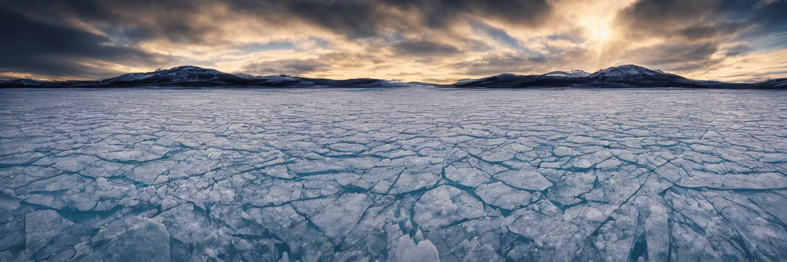 Image similar to amazing landscape photo of A gigantic monster trapped under the ice transparent frozen lake at sunset beautiful dramatic lighting