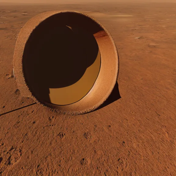 Prompt: wide shot a circular portal opened in an empty field showing an astronaut on the surface of mars on the other side. hyper realistic, 4 k