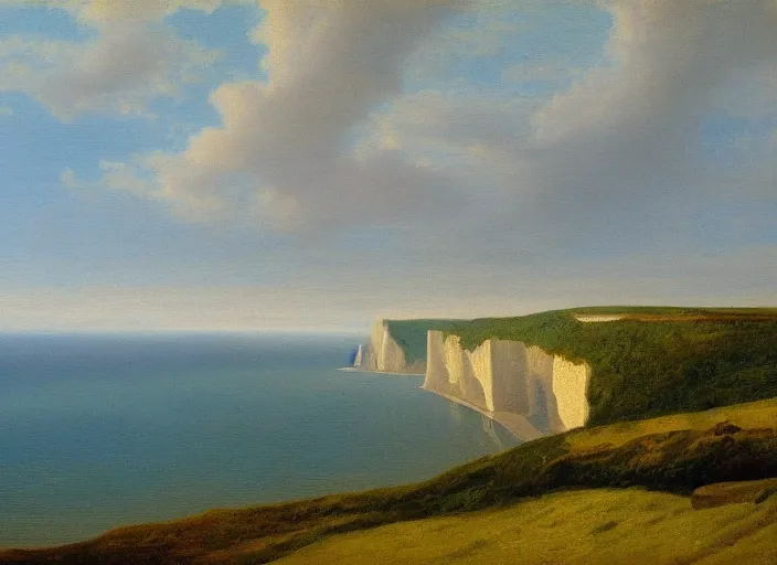 Image similar to cliffs of dover, uk in the style of hudson river school of art, oil on canvas