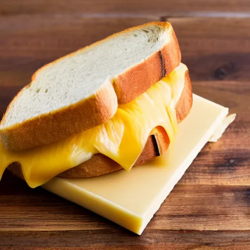 Prompt: a ham and cheese sandwich on bunny bread, sitting on a thick old book. high definition photograph