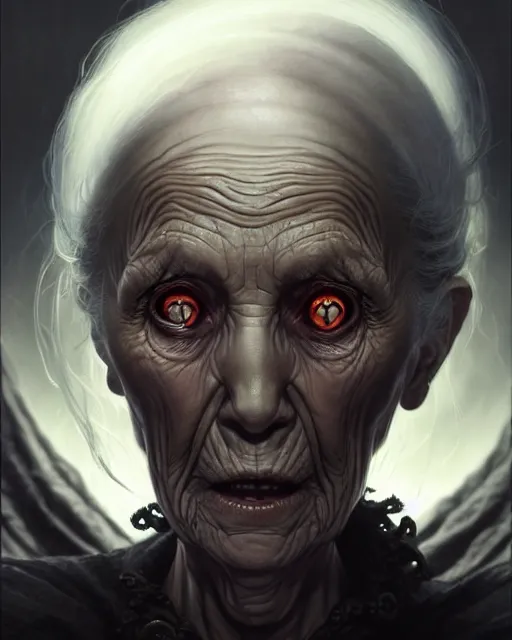 Prompt: a female necromancer old woman | | elderly - face, wrinkled face, realistic shaded perfect face, fine details. anime. tentacles, eldritch abomination, dunwitch horror, realistic shaded lighting poster by greg rutkowski, magali villeneuve, artgerm, jeremy lipkin and michael garmash and rob rey