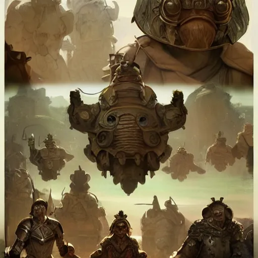 Prompt: group of humanoids with pug heads with stern expressions dressed in armor going to battle english countryside, ssci - fi and fantasy, intricate and very very beautiful and elegant, highly detailed, digital painting, artstation, concept art, smooth and sharp focus, illustration, art by tian zi and wlop and alphonse mucha