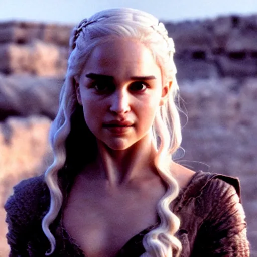 Prompt: a selfie of daenerys targaryen played by a young natalie portman with smooth skin and light violet eyes, ethereal, medium shot, detailed eyes, vivid, golden hour