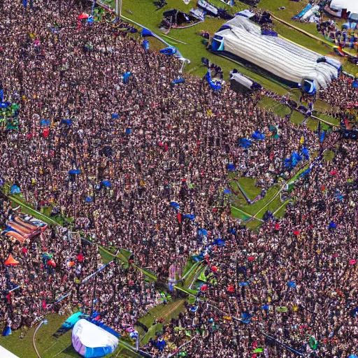 Image similar to electronic music festival, high resolution aerial photograph