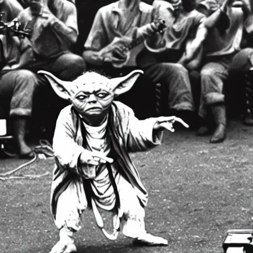 Image similar to yoda performing at woodstock