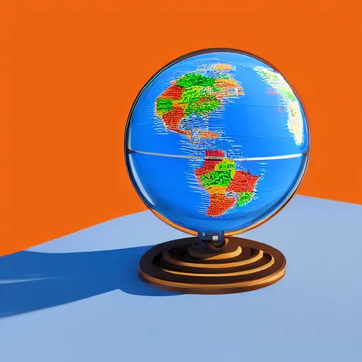 Image similar to an isometric globe with famous 3 d landmarks on it, 3 d render, 3 d model, smooth, ray tracing
