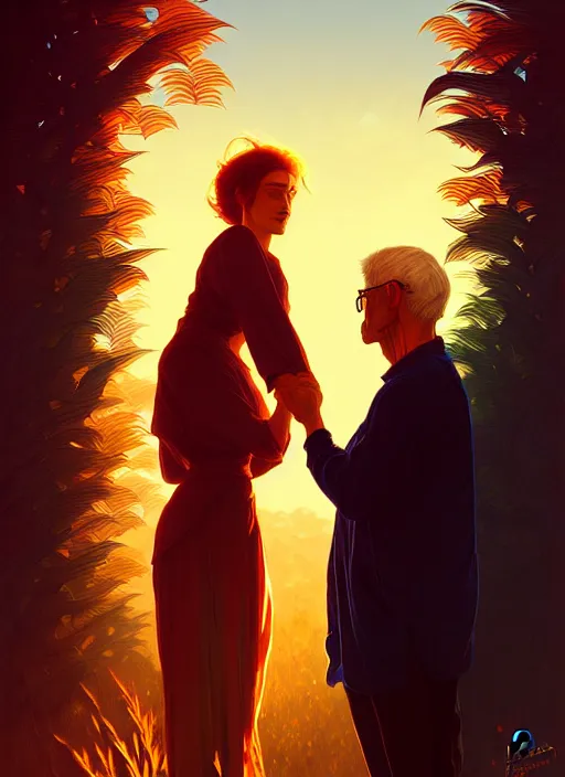 Image similar to contre - jour old couple highly detailed, high quality, digital painting, alena aenami, lilia alvarado, shinji aramaki, karol bak, alphonse mucha, tom bagshaw