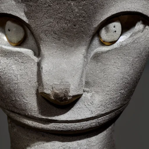 Prompt: close - up museum photo of an ancient limestone statue of a cat, egypt's, studio lighting, professional, promo,