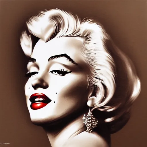 Image similar to pencil art, detailed portrait of marilyn monroe, intricate,, oil painting, by yoshitaka amano, cinematic lighting