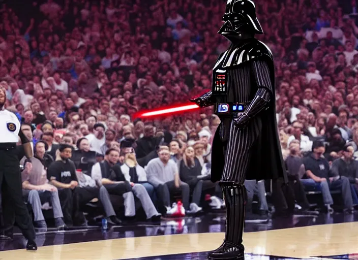 Image similar to ESPN still of Darth Vader playing in the nba playoffs live on espn, 4k