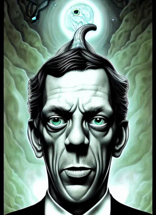 Image similar to lovecraft lovecraftian portrait of hugh laurie, pixar style, by tristan eaton stanley artgerm and tom bagshaw.