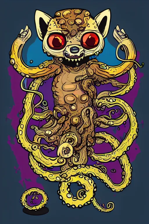 Image similar to Racoon with tentacles, the devil, sticker, blood thirsty, spawn of Satan, burning in hell, blood, evil, colorful, illustration, highly detailed, simple, smooth and clean vector curves, no jagged lines, vector art, smooth