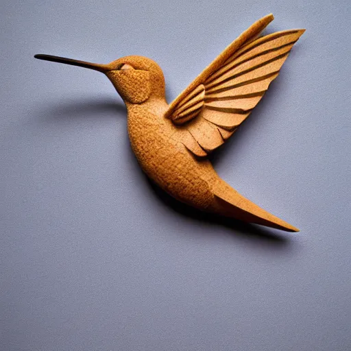 Image similar to intricate hummingbird carved from sandstone, photograph, studio lighting