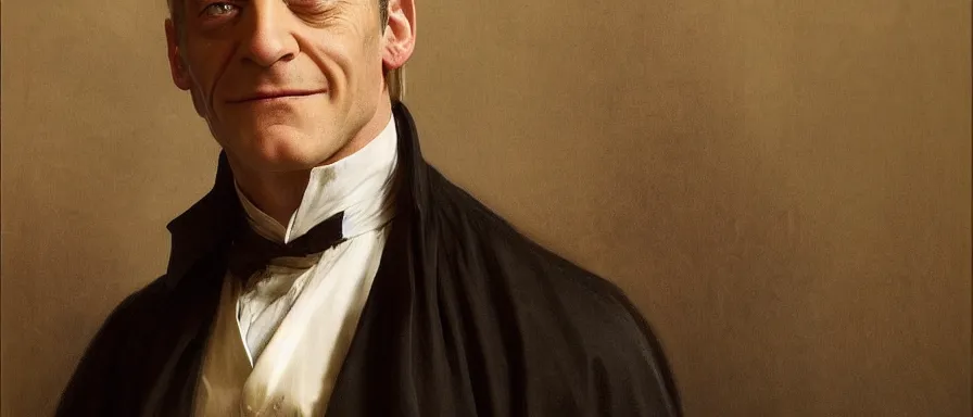 Prompt: Jason Isaacs as Lucius Malfoy. Smiling. Happy. Cheerful. Art by william adolphe bouguereau. Extremely detailed. Beautiful. 4K. Award winning.