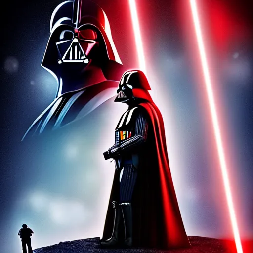Prompt: a movie poster featuring darth vader
