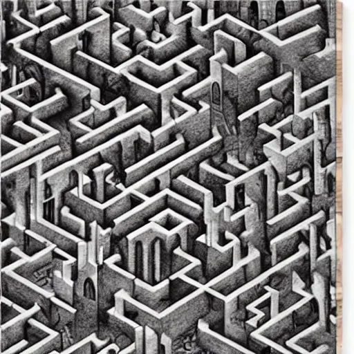 Prompt: labyrinth, mc escher print