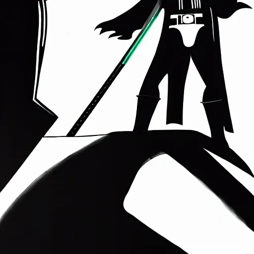 Prompt: darth vader looking into the night in batman the animated series, cell - shading, highly detailed, key still, dramatic lighting, the style of batman tas